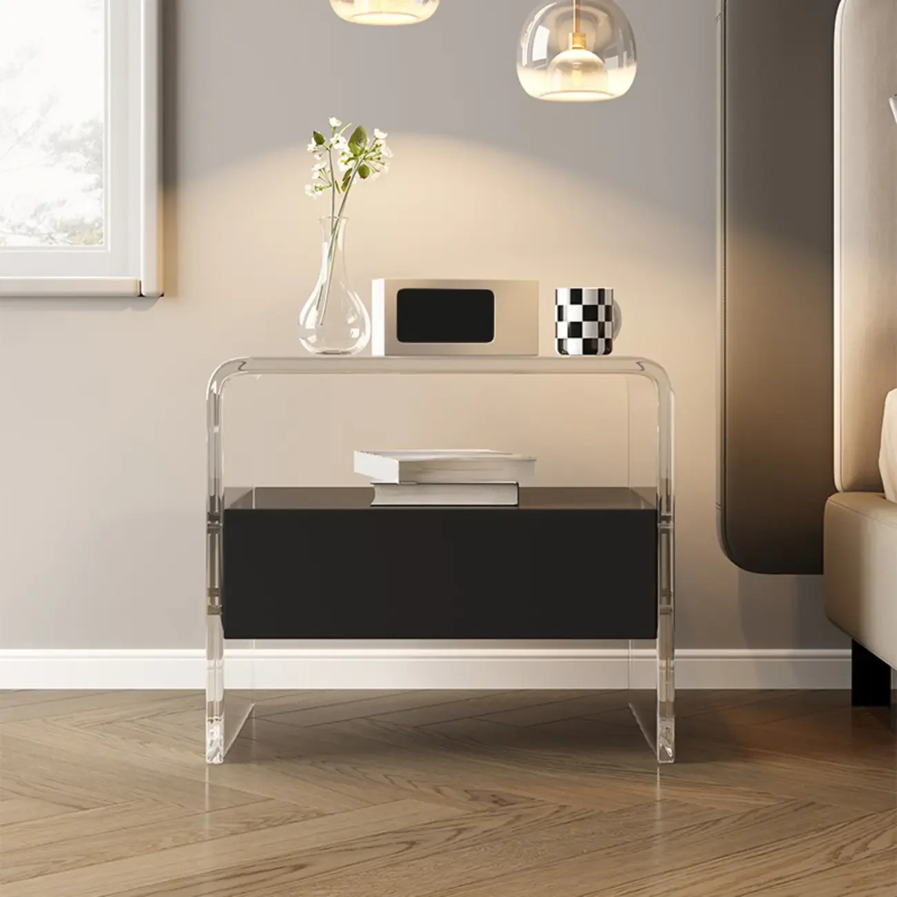 Clear White Acrylic Frame Drawer Storage Nightstand