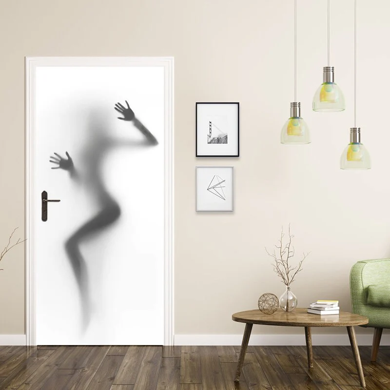 HULIANFU 2026  Modern PVC Door Sticker Self Adhesive Vinyl Silver Water Wave Pattern Waterproof Wall Sticker Home Decor Wallpaper - Deanwangkt