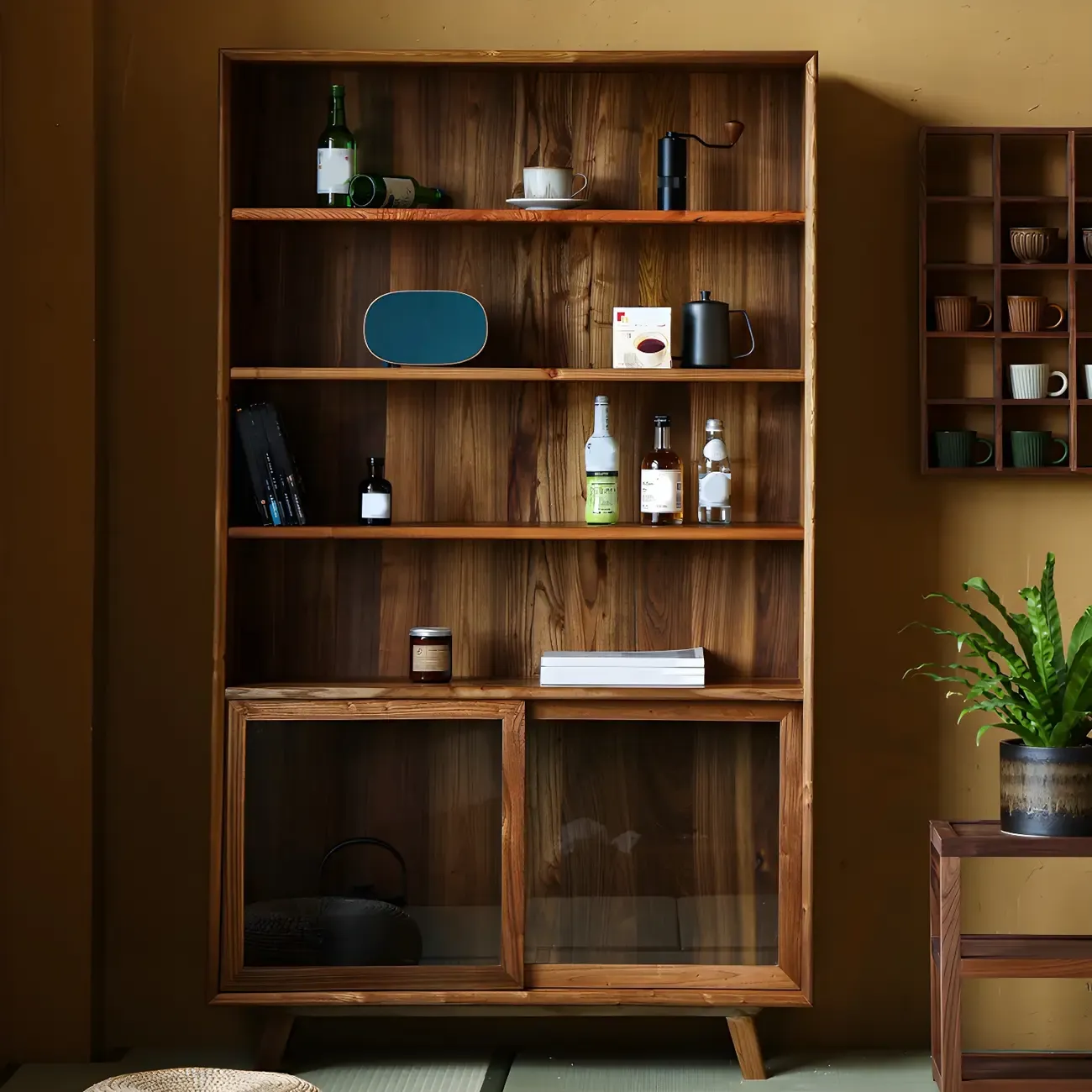 Brown Wooden Glass Sliding Door Standard Display Cabinet