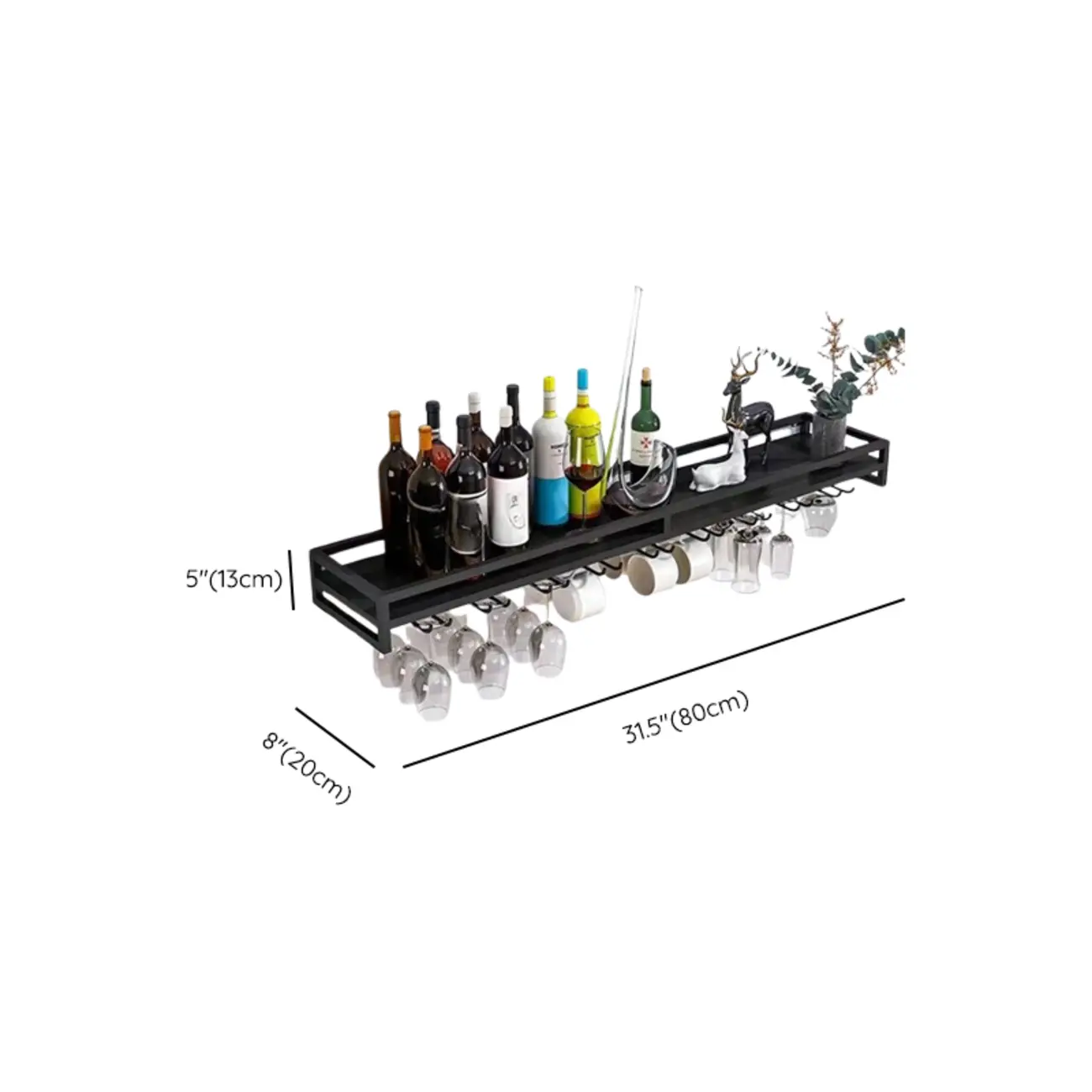 Metal Wall Mount Wine Rack and Glass Holder with Glass Rack Shelf