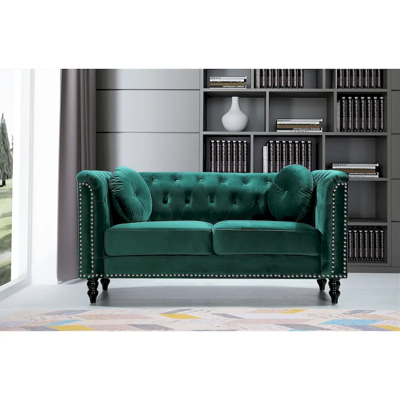 Calvin Classic Velvet Kittleson Nailhead Chesterfield Loveseat