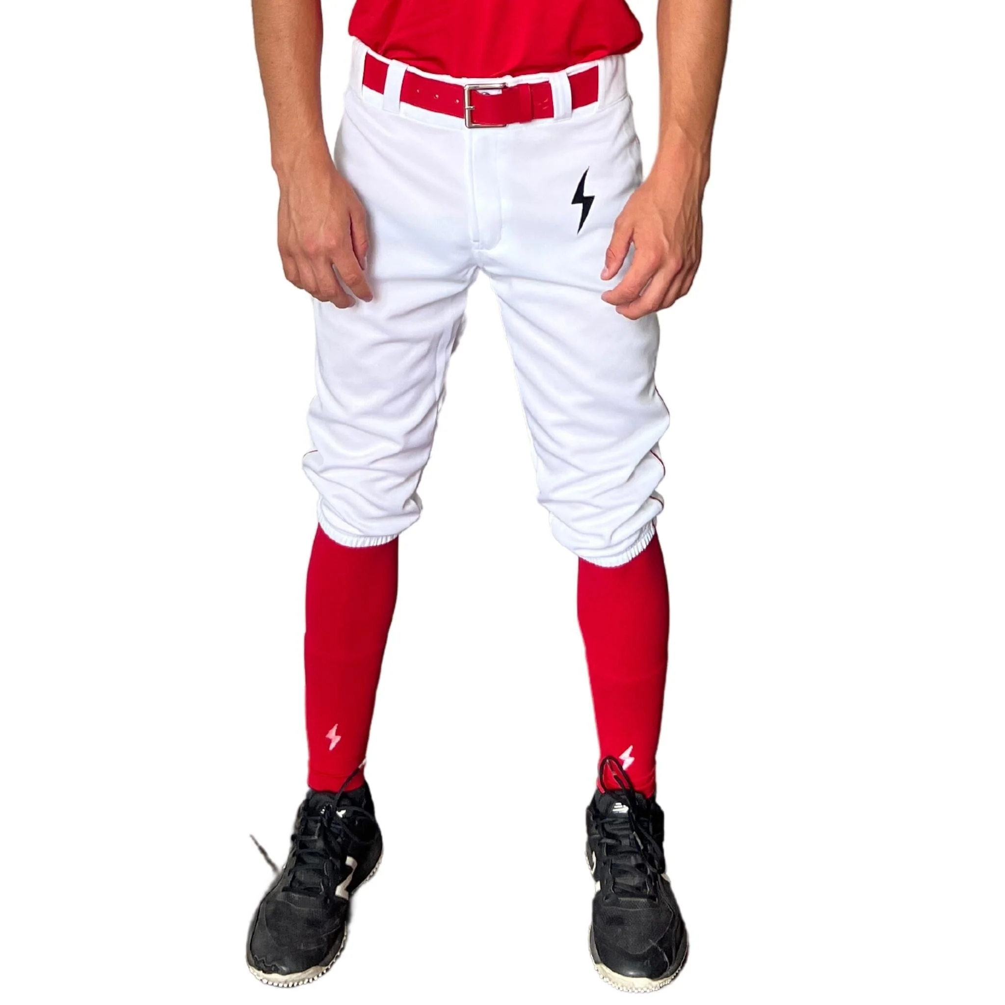 BRUCE BOLT Premium Pro Baseball Knicker - WHITE w/ Red