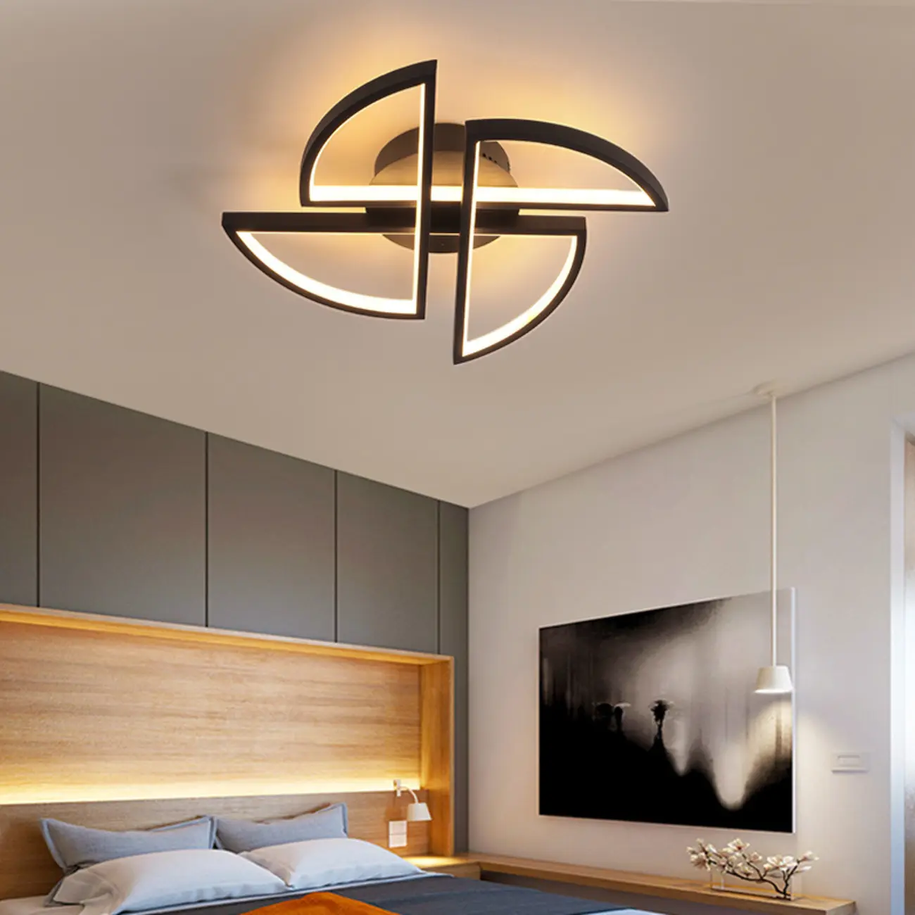Modern Black-White Windmill Metal Flush Mount LED Ceiling Light