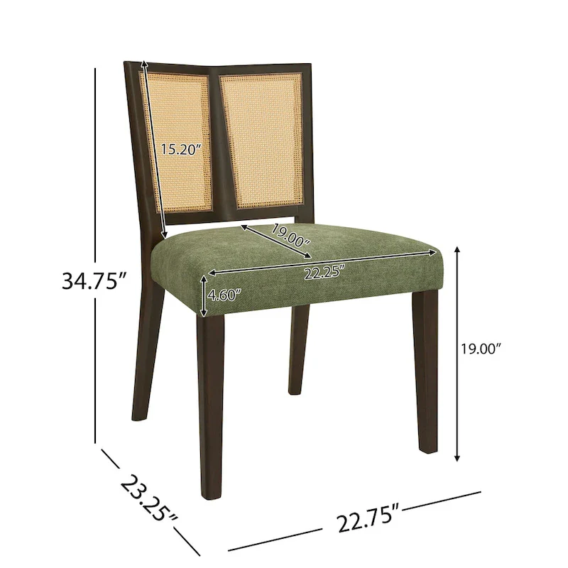 '- Oliver Mid-Century Rattan Back Upholstered Dining Chair Set of 2