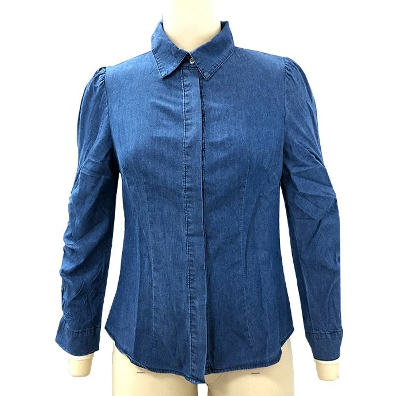 Denim Shirts For Women Long Sleeve Tops Blouses Women Clothes Autumn And Winter Denim Shirt Lady New Top Slim Sexy Denim Shirt - Deanwangkt