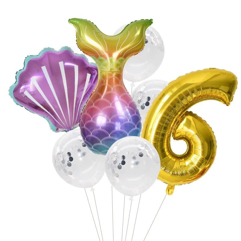 HULIANFU Little Mermaid Party Balloons 32inch Number Foil Balloon Kids Birthday Party Decoration Supplies Baby Shower Decor Helium Globos - Deanwangkt
