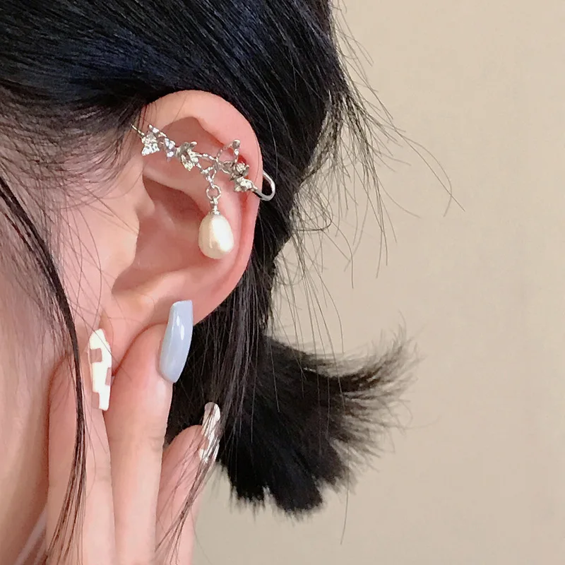 hulianfu Fashion Design Korean Delicate Zircon Butterfly Clip Earrings Women Elegant Pearl No Piercing Cartilage Ear Jewelry - Deanwangkt