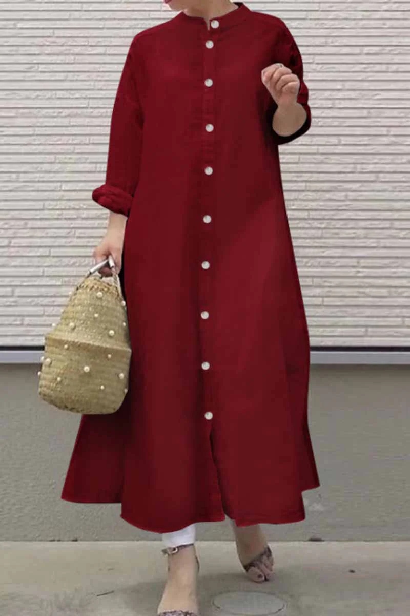 hulianfu Street Solid Mandarin Collar Shirt Dress Dresses(3 Colors) - Deanwangkt