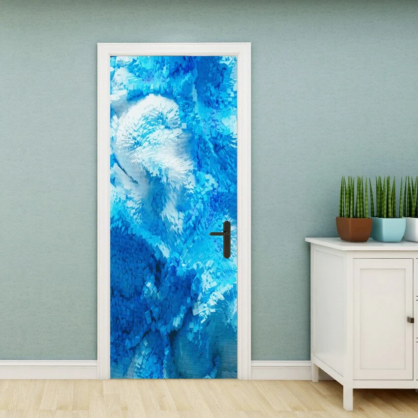 HULIANFU PVC Material Self-adhesive Door Stickers Art Colorful Light Tie-dye Blooming Abstract Home Decor Poster Door Decoration Stickers - Deanwangkt
