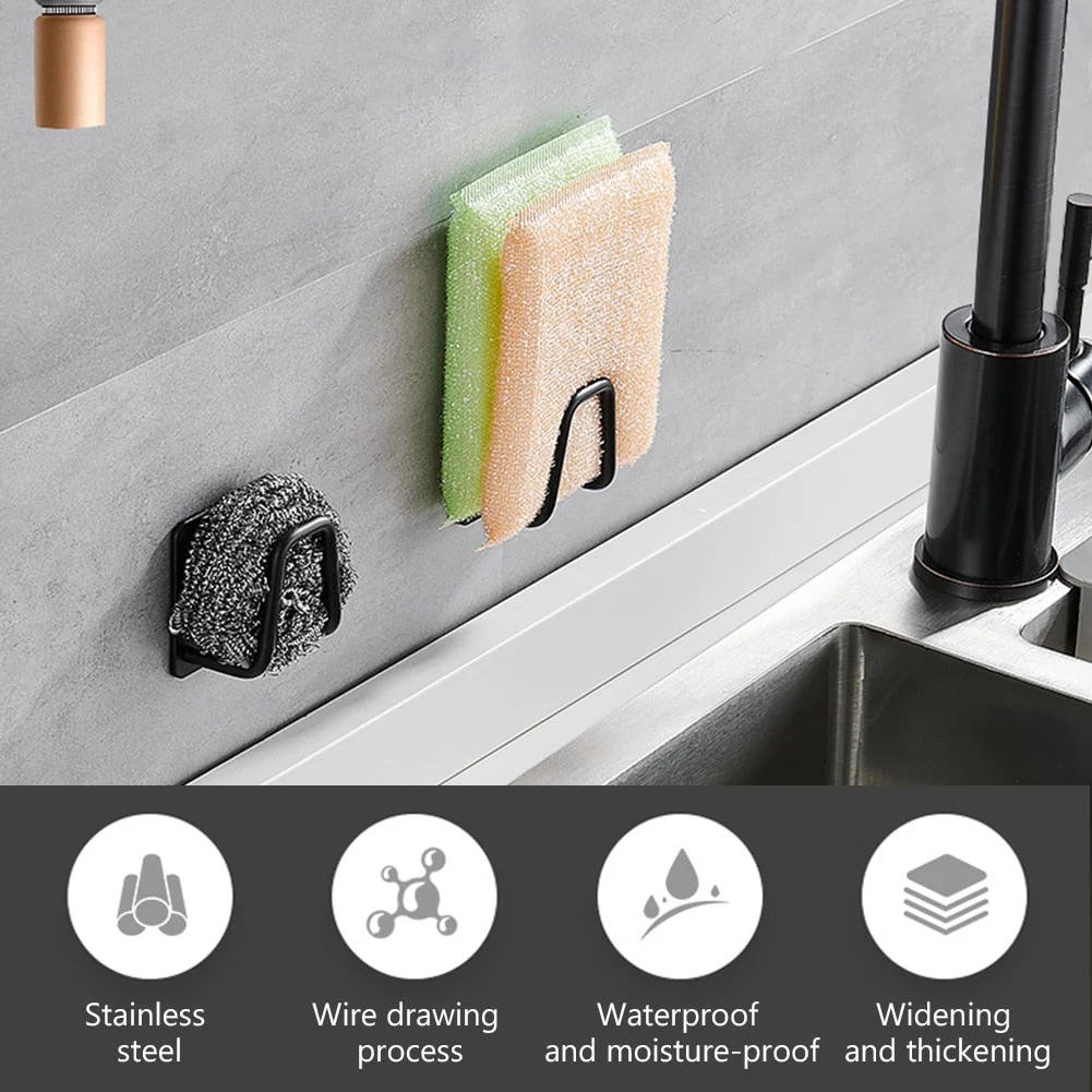 HULIANFU Kitchen Sponges Holder Self Adhesive Sink Sponges Drain Drying Rack 304 Stainless Steel Storage Holder Kitchen Sink Accessories - Deanwangkt
