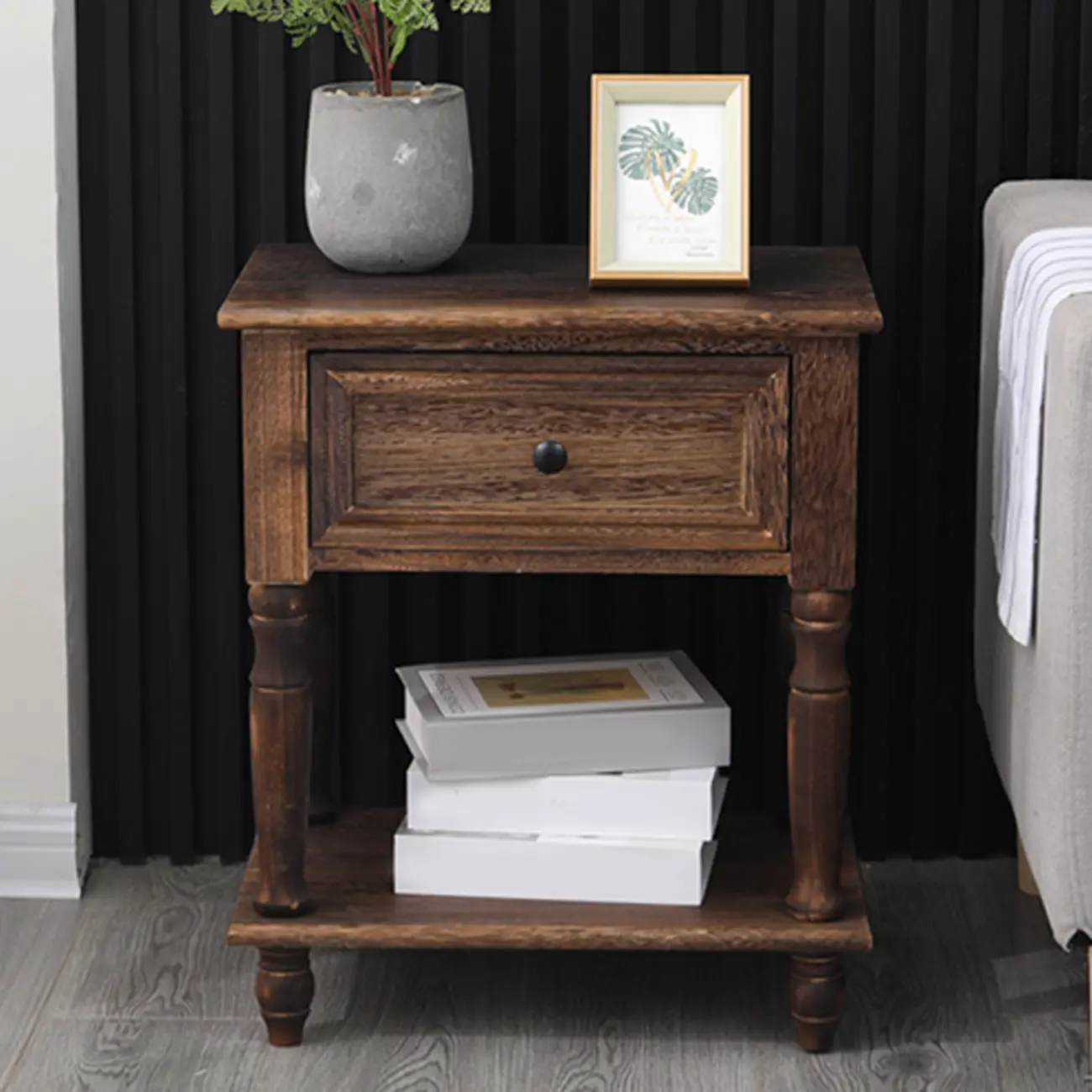 Traditional Wood Nightstand with Drawers
