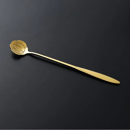 HULIANFU Tea Coffee Mixing Spoon Gold Spoon Long Handle Dessert Stainless Steel Vintage Teaspoons Drink Tableware Flowers Design 1PCS - Deanwangkt