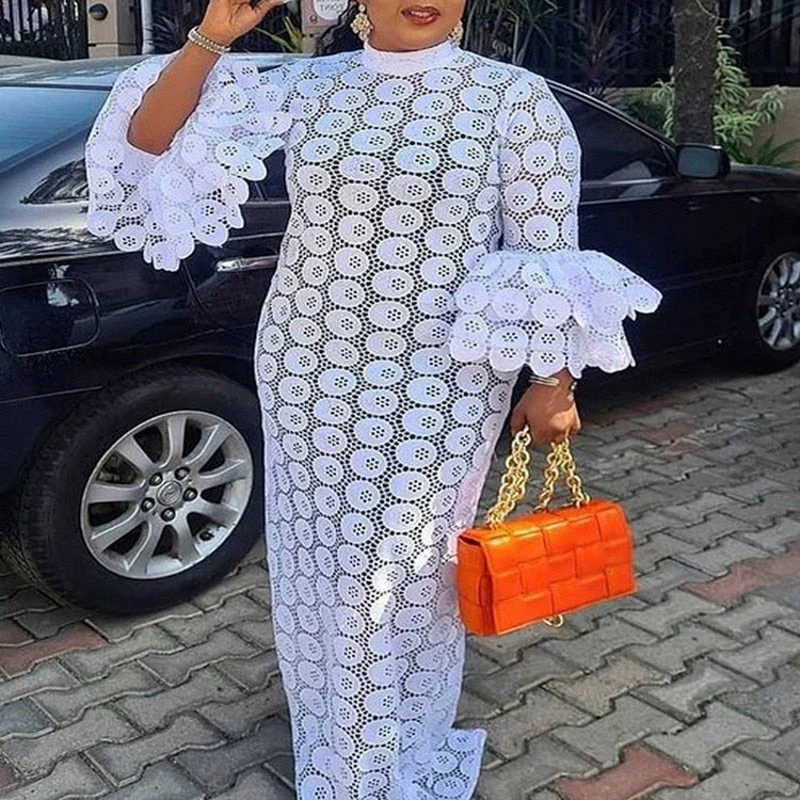 hulianfu African Dresses For Women Elegant Hollow Out New Muslim Fashion Abayas Dashiki Robe Kaftan Long Maxi Dress One Piece - Deanwangkt