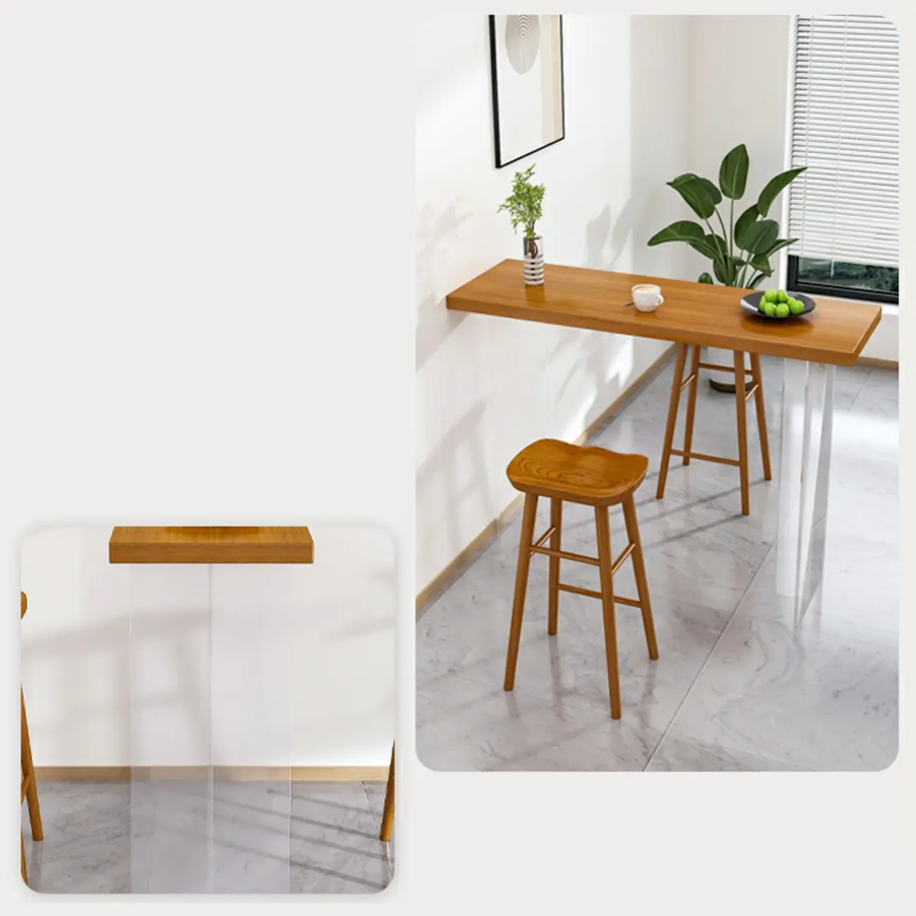 Modern Brown Bar Set with Wood Seating and Footrest