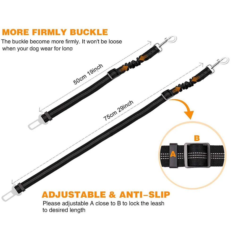 HULIANFU Pet Supplies Car Seat Belt Dog Seat Belt Dog Leash Vehicle Belt Adjustable Cushioning Elastic Reflective Safety Rope for Dog Cat - Deanwangkt