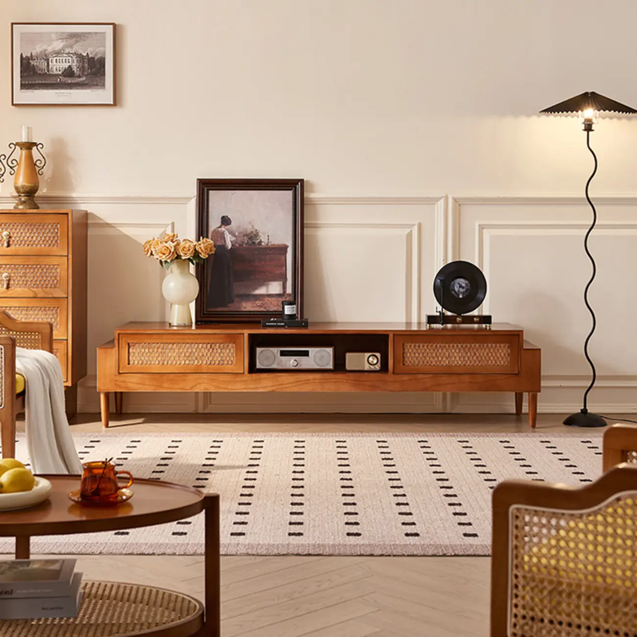 70Inch Modern Brown Wood TV Stand Entertainment Center