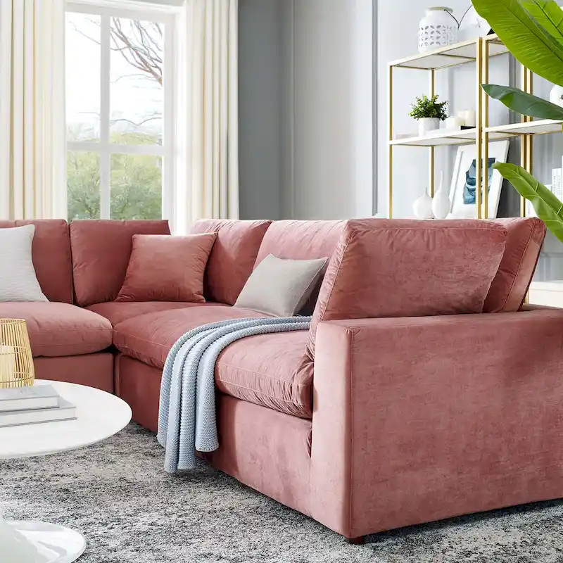 Commix Down Filled Overstuffed Velvet 5-Piece Sectional Sofa