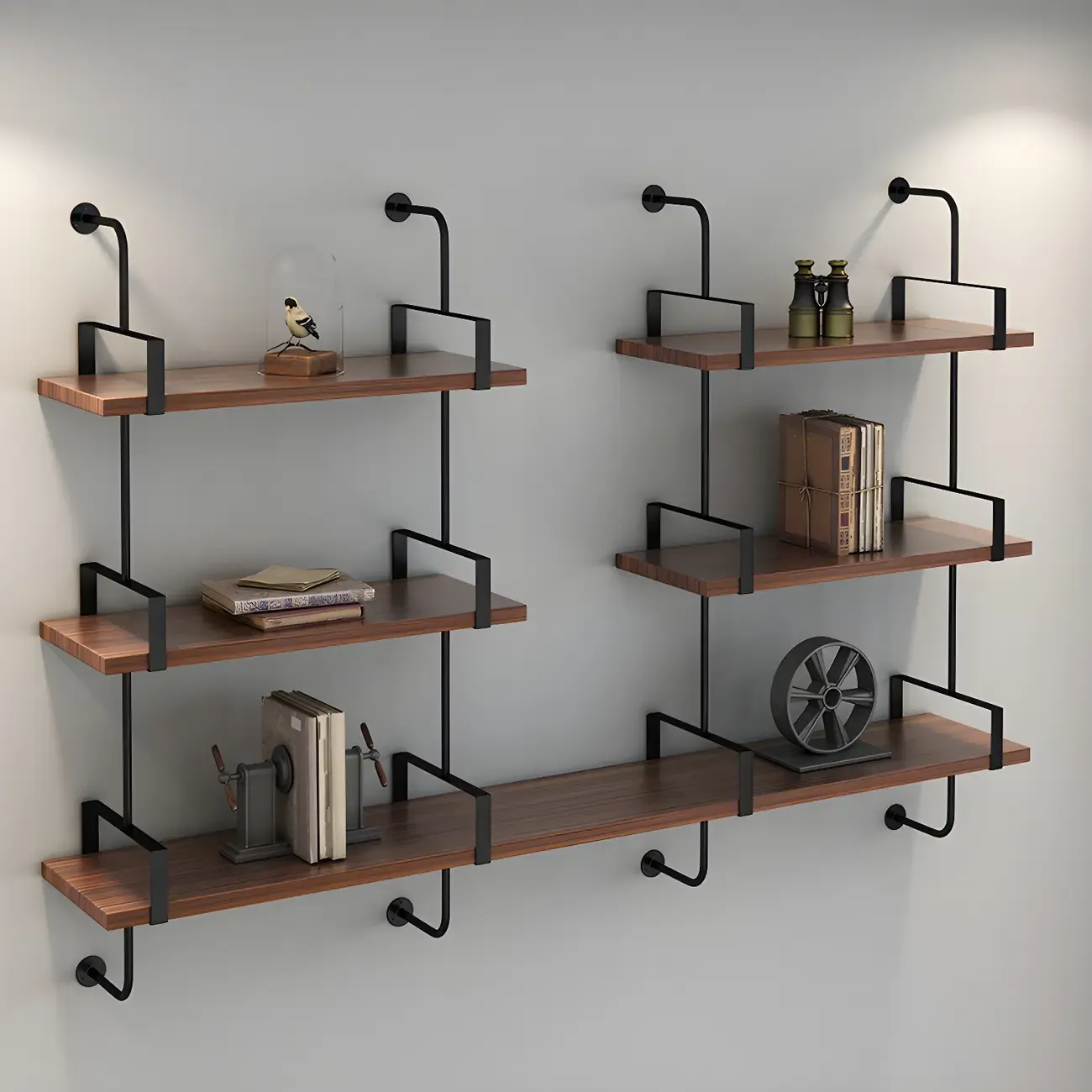 Industrial Wide 3-Tier Wooden Floating Bookcase