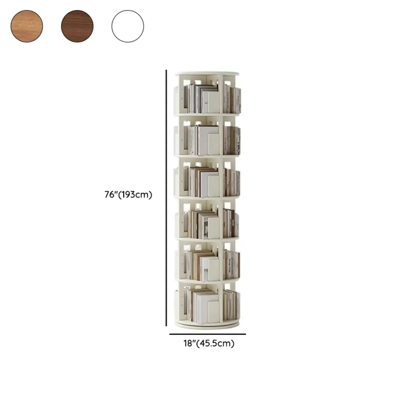 Narrow Cherry Wood Vertical 6 Shelf Rotating Bookshelf