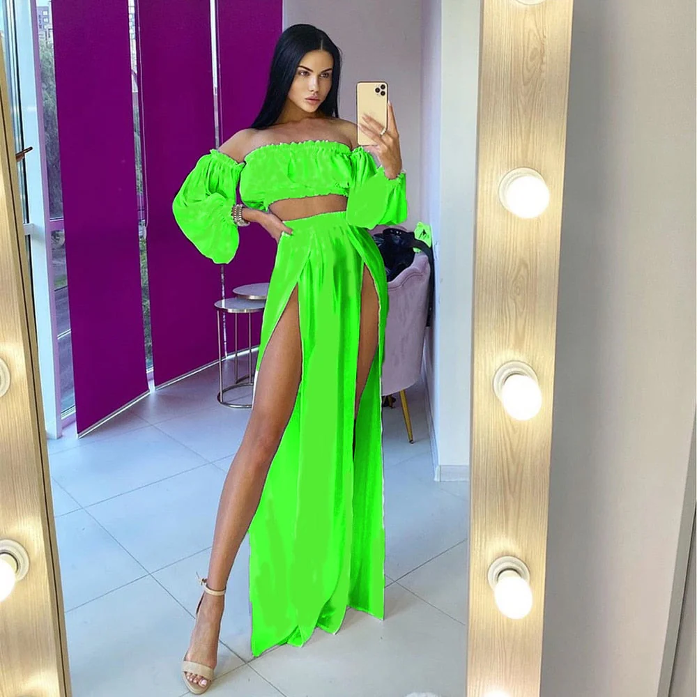 Women Mesh Sheer Bikini Cover-ups Set See-through Long Sleeve Crop Tops and Cover Up Skirts Two Piece Swimwear Beach Dresses - Deanwangkt