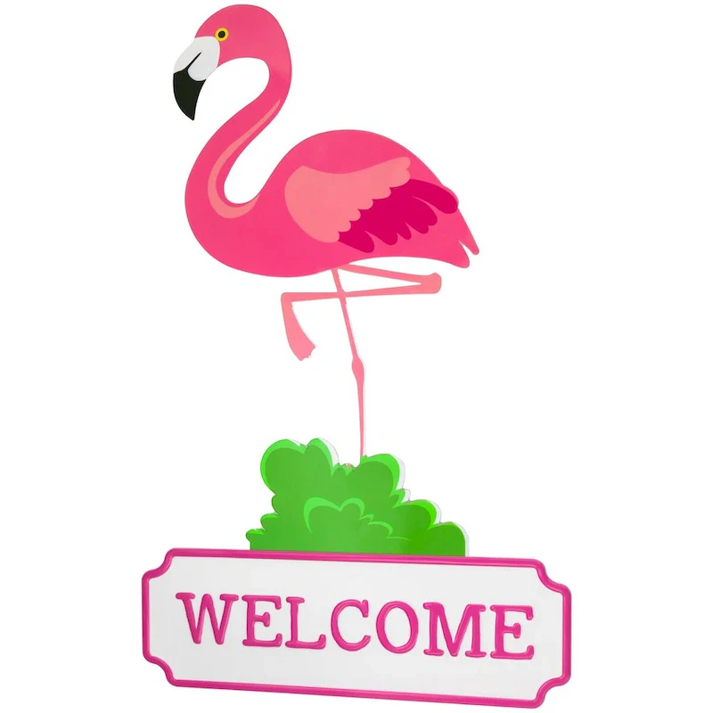 Flamingo Welcome Tropical Metal Wall Sign - 25