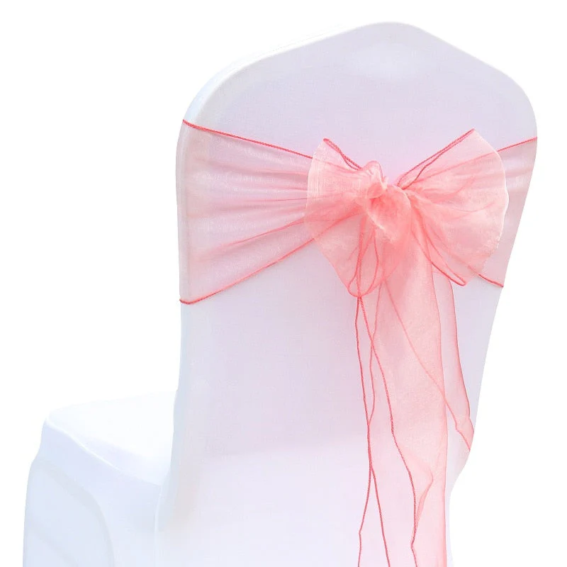 HULIANFU Wedding Decoration Organza Chair Sashes Bow For Party Christmas Halloween hotel Chair Decoration Supplies(Pack of 50pcs  pink) - Deanwangkt