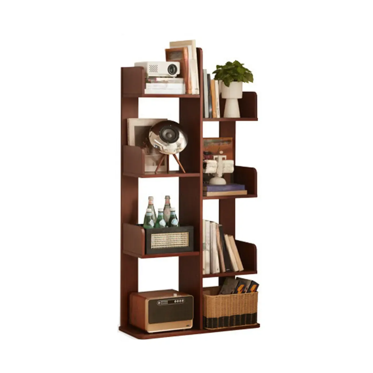 Rectangle Brown Wood 4-Tier Open Bookcase