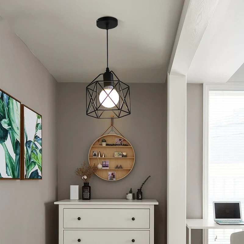 HULIANFU Modern LED Pendant Light Iron Gold Black Minimalist  Metal Cage Pendant Lamp Living Room Restaurant Shop Bar Fixture Decoration - Deanwangkt