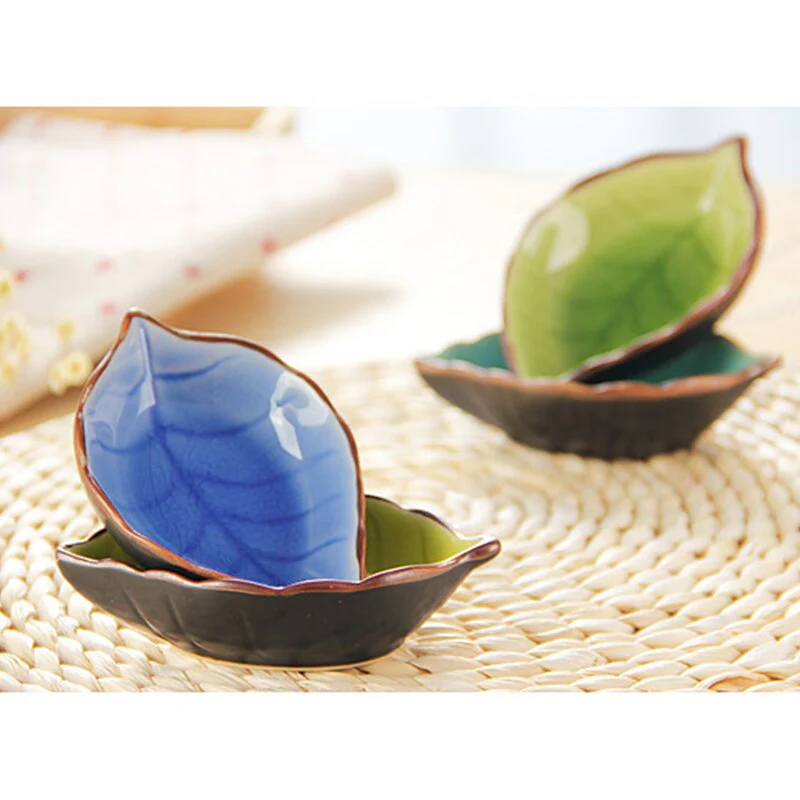 HULIANFU Japanese Leaf Ceramic Sauce Dish Kitchen Seasoning Plate Ice Cracked Glaze Sauce Small Dishes Fish Shaped Bowl For Kitchen - Deanwangkt