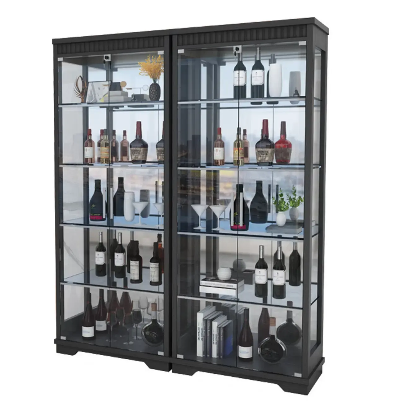 Modern Natural Wood Wine Rack with Glass Shelf