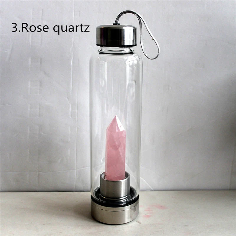 HULIANFU water bottle Drop Shipping Natural Crystal Point Healing Obelisk Wand Elixir Quartz Crystal Water Bottle To wand heals energy st - Deanwangkt