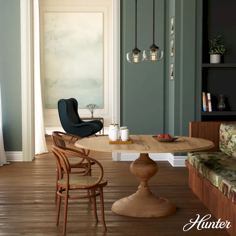 Hunter Saddle Creek 1-Light Mini Pendant / Semi-Flush Mount Ceiling Light - Kitchen Island, Dining Room, Hallway