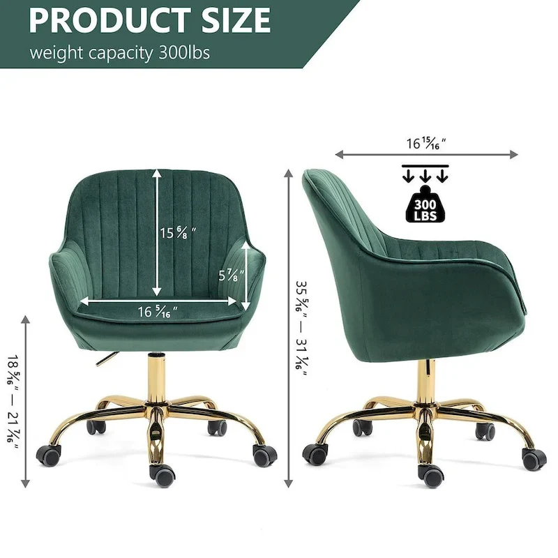 Modern Velvet 360 Degree Swivel Office Chair with Gold Base