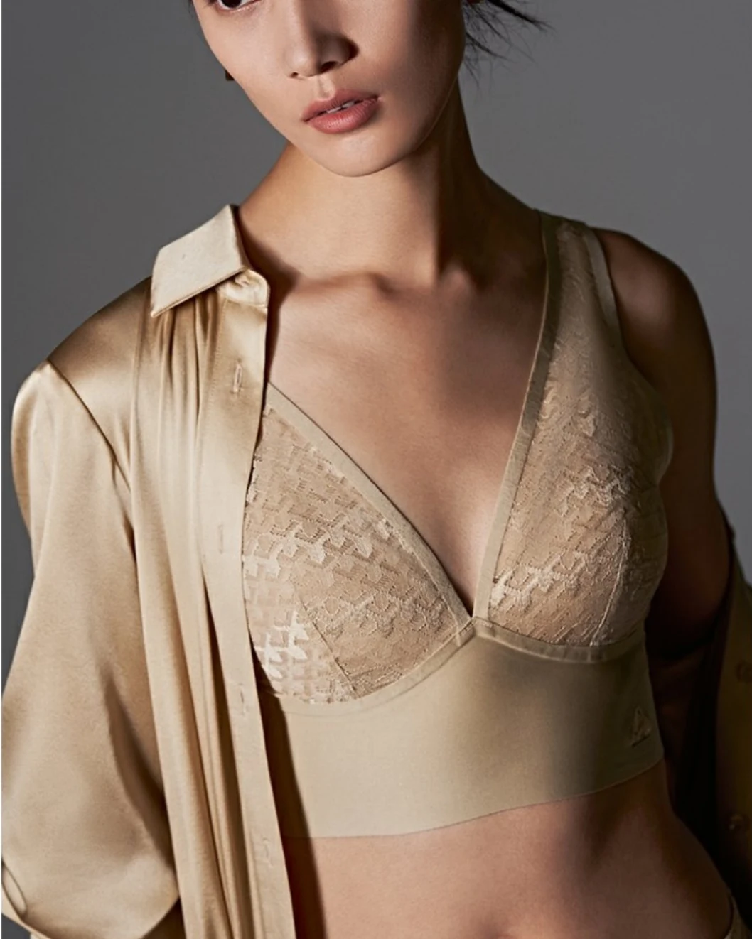 Wireless Vest-Style Bra Panty Set, Sexy Deep V Mesh Underwear Briefs for Women