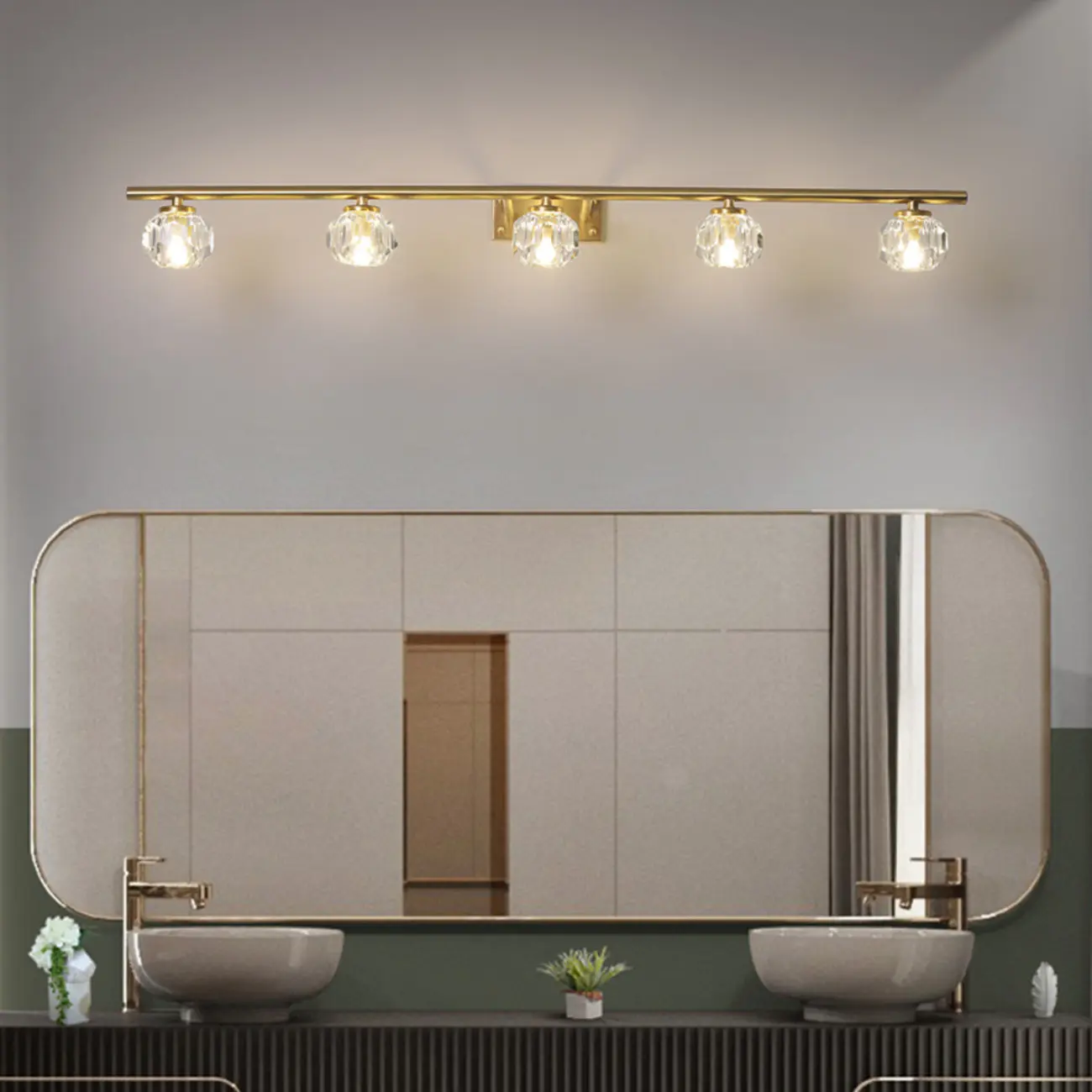 Elegant Linear Globe Brass Crystal Vanity Lights in Multi-Light