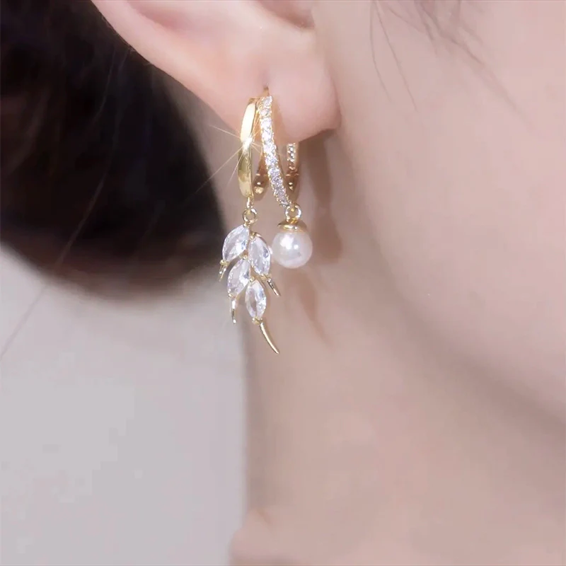 Temperament light luxury wheat ear pearl earrings  new trendy niche design high-end earrings silver needle earrings women - Deanwangkt