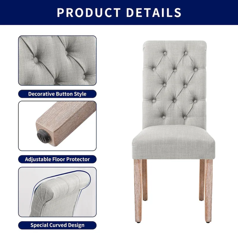 Subrtex(Set of 2)Linen Parsons Upholstered Button Dining Chair