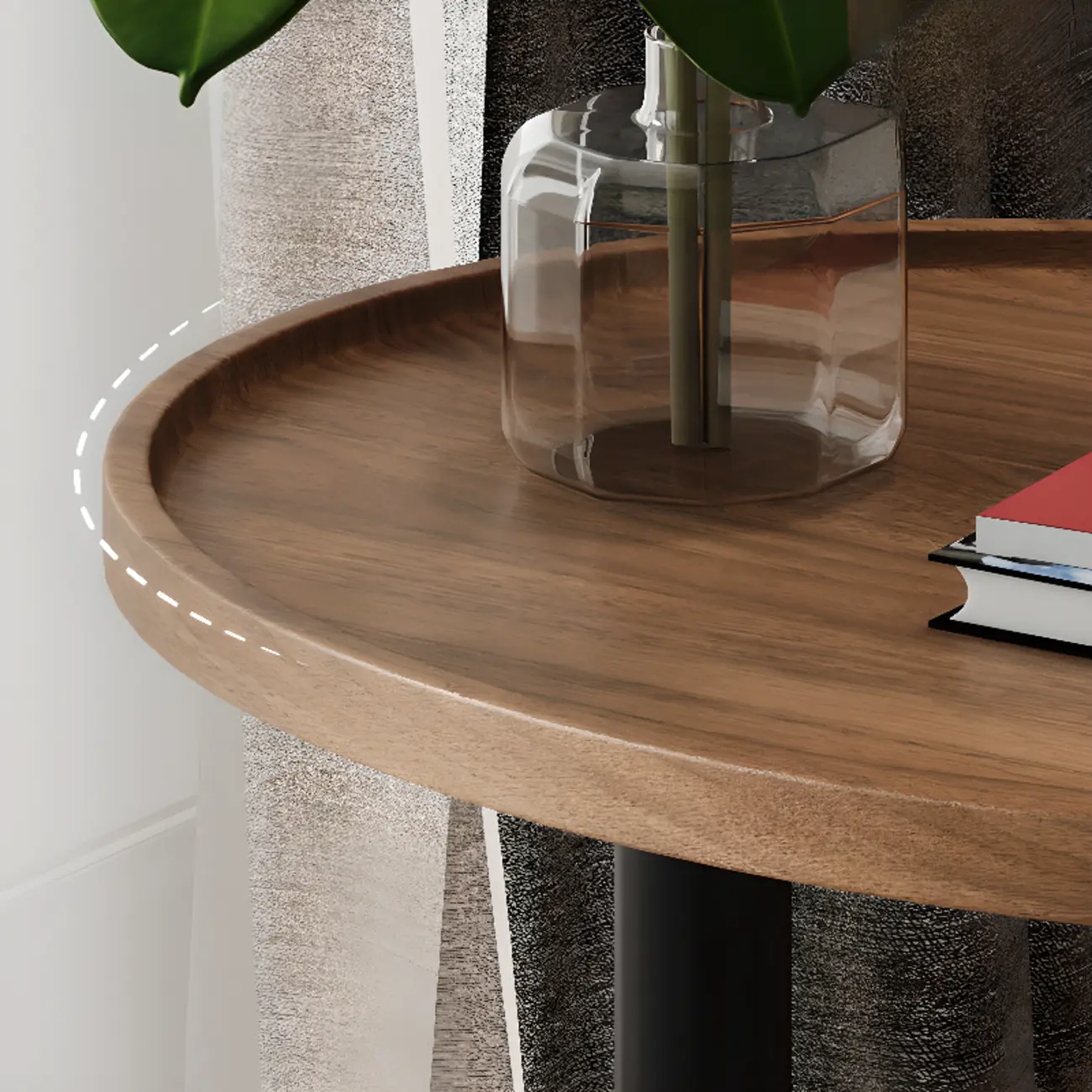 Living Room Brown Wood Top Metal C Shaped Side Table