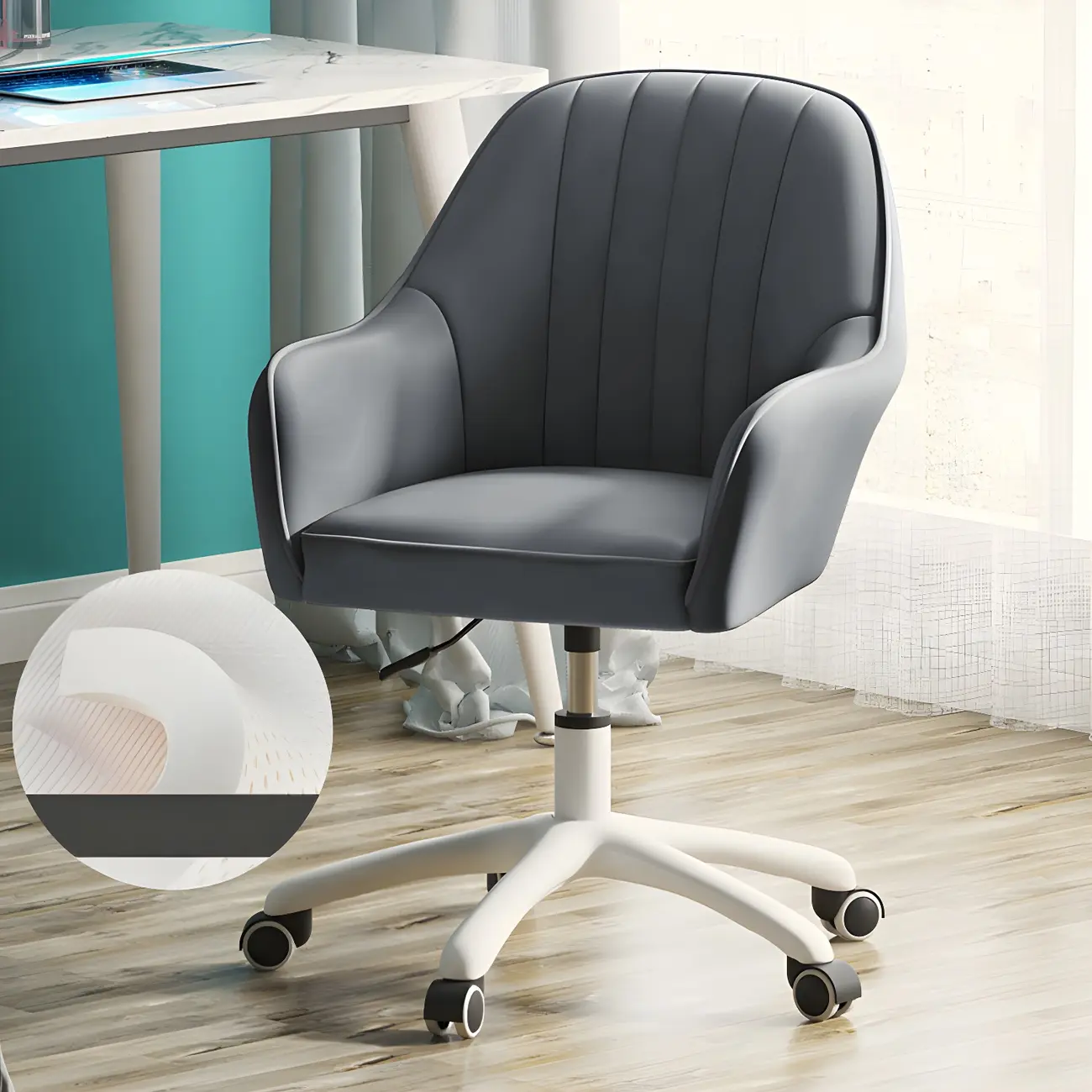 Modern Yellow Leather Swivel Office Chair