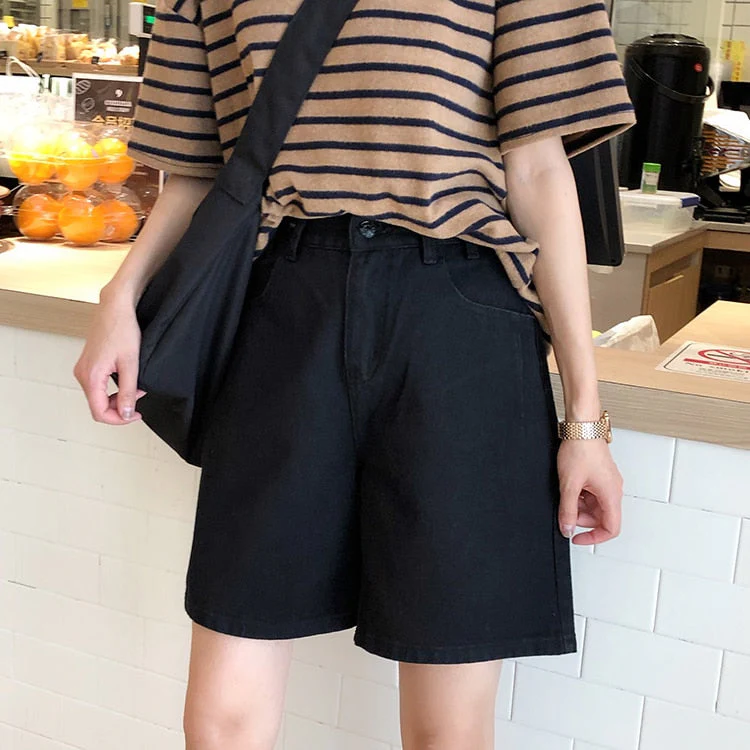 Spring And Summer New Women's Casual Loose Denim Shorts Fashion High Waist Wide Leg Shorts Female Bottoms B01409O - Deanwangkt