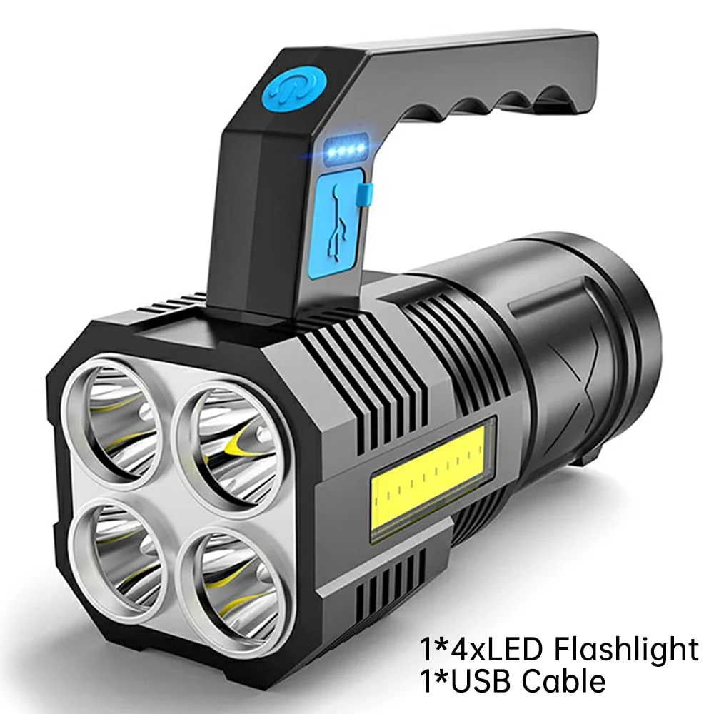 HULIANFU Powerful LED Flashlight USB Rechargeable Handheld Lantern Camping Portable Lamp Built in Battery Lighting COB 4 LED Flashlights - Deanwangkt