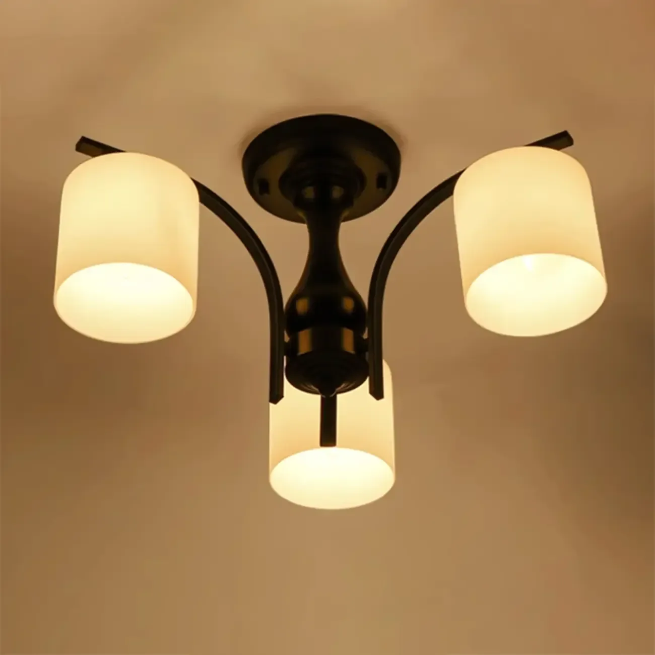 Traditional Black Cylinder Glass Semi-Flush Mount Ceiling Light