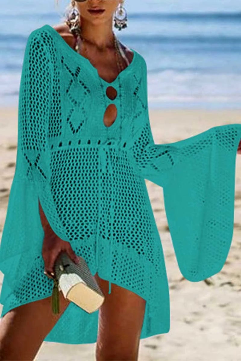 hulianfu Hollow Knitted Beach Cover-up(4 Colors) - Deanwangkt