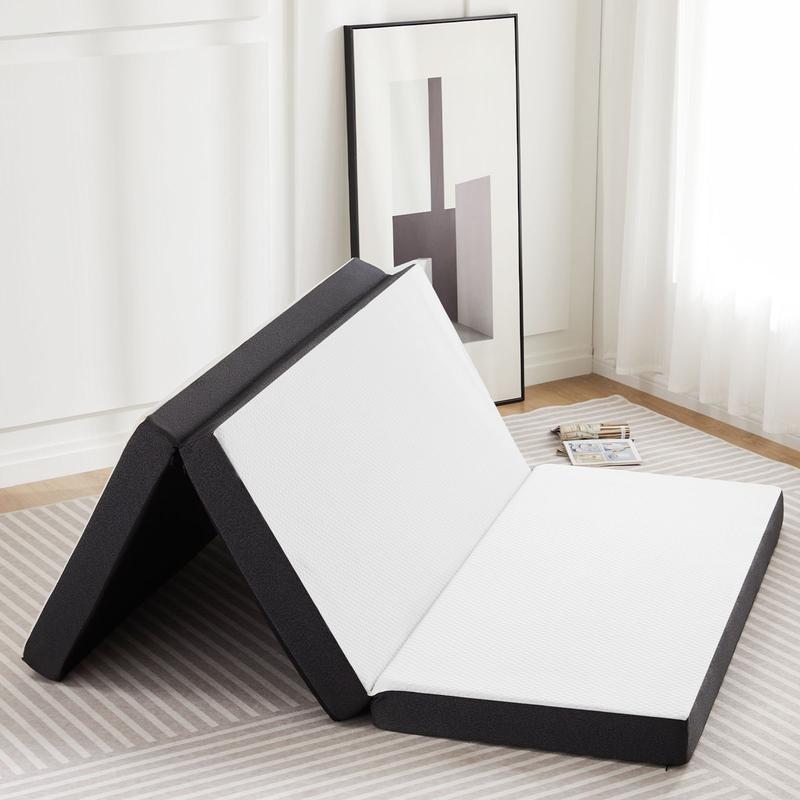 Folding Mattress, Tri-fold Memory Foam Mattress Topper for Camping, Foldable Mattress Topper with Washable Cover, Various Sizes, White