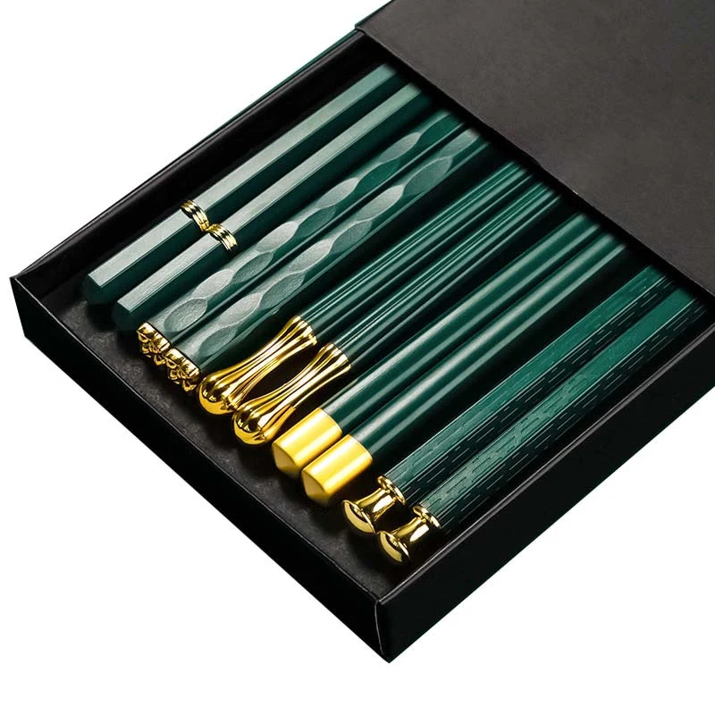 HULIANFU JANKNG 5 Pair Japanese Chopsticks Alloy Non-Slip Sushi Chop Sticks Set Chinese Gift Reusable Chopsticks Tableware Gift Kitchen - Deanwangkt