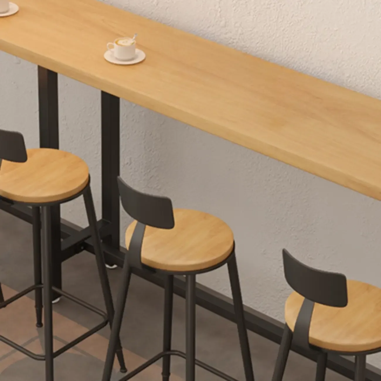 Footrest Natural Wooden Fixed Top Bar Tables