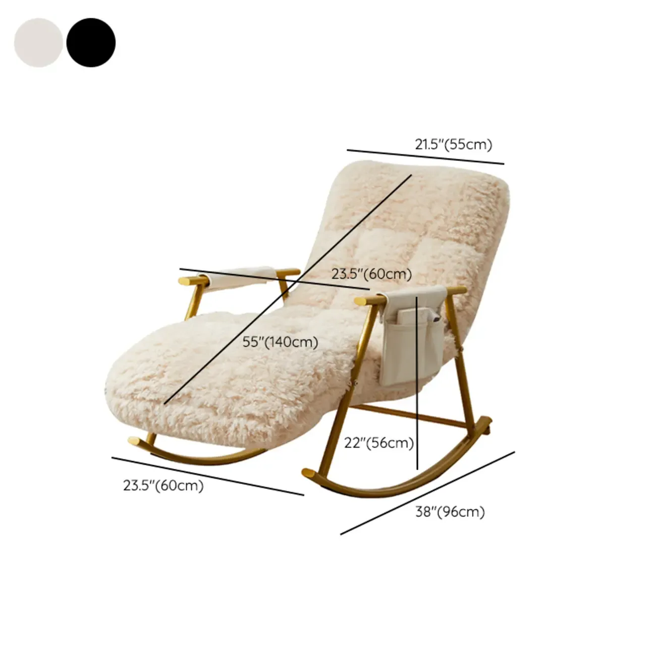 Modern Cotton Upholstered Metal Rocking Chair in White