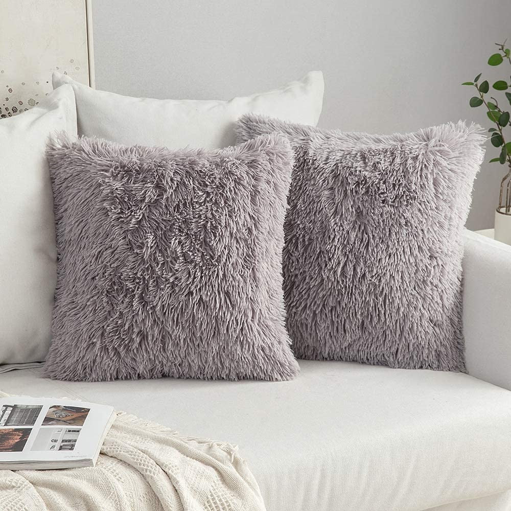 HULIANFU Solid Soft Fluffy Cushion Cover Decorative Sofa Pillow Cover Home Pillowcase White Pink Gray Shaggy Fur Cushion Cover 43x43cm - Deanwangkt