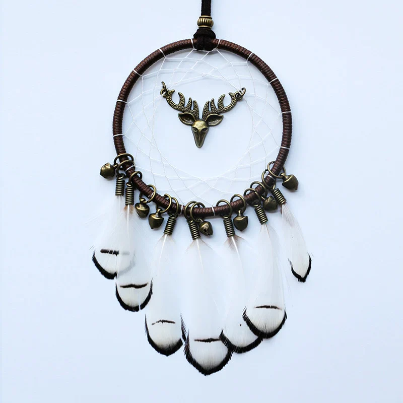 HULIANFU Original silver gray dream catcher 2 ring Indian feather hanging art gifts to bestie friends creative valentine's day gifts - Deanwangkt