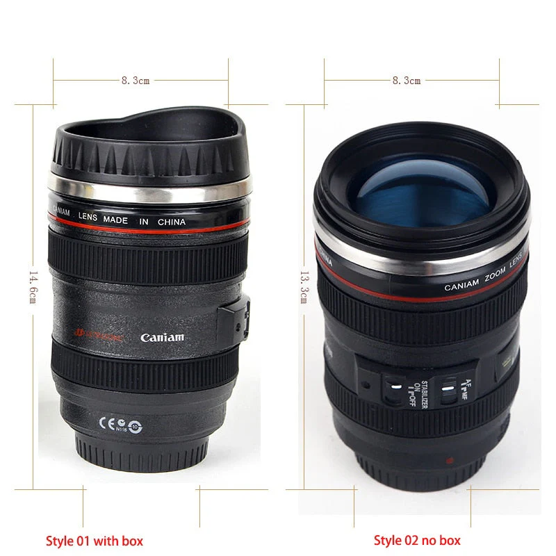 HULIANFU Stainless Steel Camera EF24-105mm Coffee Lens Mug White Black Coffee Mugs Creative Gift Coffee Cups canecas tazas vaso café - Deanwangkt